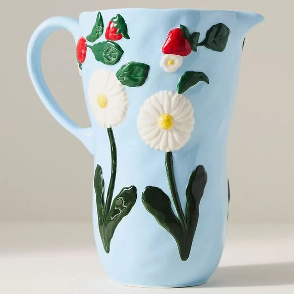 ❤️Floral Blue Ceramic Pitcher - Picture 9 of 11